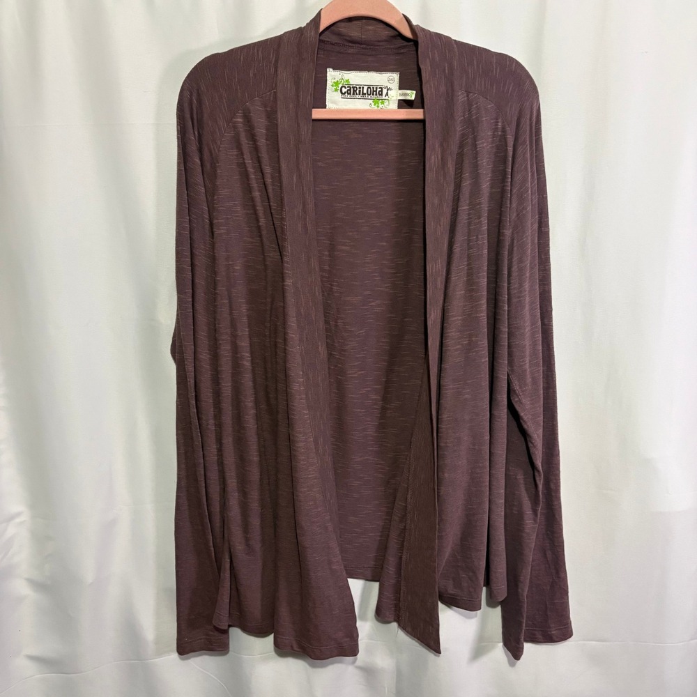 Cariloha Bamboo Organic Cotton Open Front Cardigan Mauve Purple 2XL